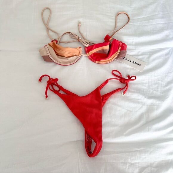 Zulu & Zephyr Sun Stripe Balconette Swim Set US 4 - Picture 2 of 6